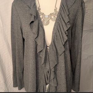 Rafaella Gray Ruffle-Front Sweater Cardigan